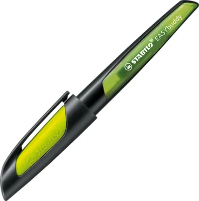 Produktbild von Schulfüller mit Anfänger-Feder A - STABILO EASYbuddy in schwarz/limette - Schreibfarbe blau (löschbar) - Einzelstift - inklusive Patrone