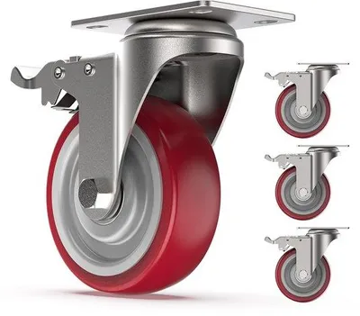 Obrázok produktu pre Červené otočné kolieska s brzdou, priemer 100 mm, nosnosť 400 kg