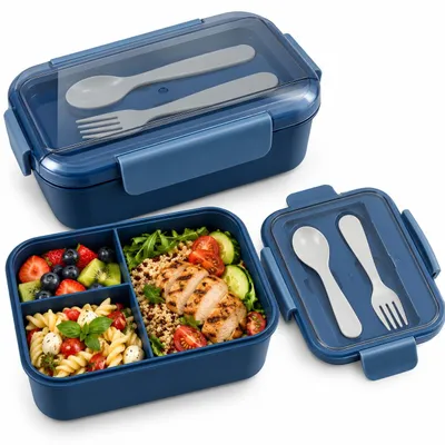 Lunchbox 3 Fächer 1200 ml blau mit Besteck