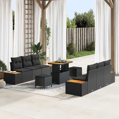 Immagine prodotto di vidaXL Set di divani da giardino con cuscini 9 pezzi in Poly Rattan nero
