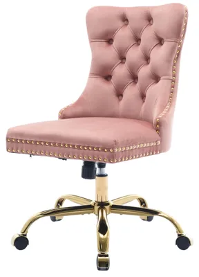 Image de Chaise de bureau en velours, haute, avec dossier, réglable en hauteur et pivotante, de couleur rose
