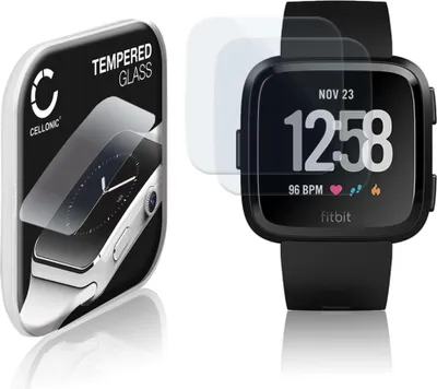 Image de 2x Protection d'écran en verre compatible avec FitBit Versa (2.5D, résistance 9H, 0,30mm, Full Glue) - protège écran montre connectée sport gps fitness