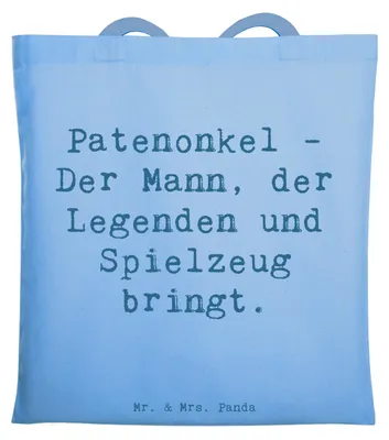Produktbild von Mr. & Mrs. Panda Shopping Tasche Spruch Patenonkel Geschenk - Sky Blue - Schultasche, Lächeln, Weihnachten, Familie, Jutebeutel, Laptoptasche, Verwandte, Patenschaft
