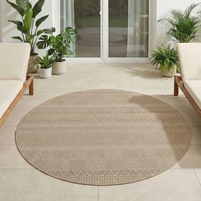 Produktbild von Carpetsale24 Outdoor Teppich Wetterfest & UV-beständig, ideal für Küche, Balkon, Terrasse, Garten, Wohnzimmer, Grösse: 120 cm Rund