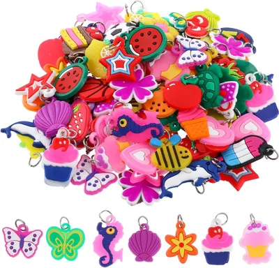 Produktbild von 120 Stück Loom Charms Anhänger Set, Gummi Loom Bänder Anhänger Zubehör für Kinder Mädchen Jungs, Loop Armband Charm, Schmuck Selber Machen DIY Armbänder Halskette Basteln Geschenk