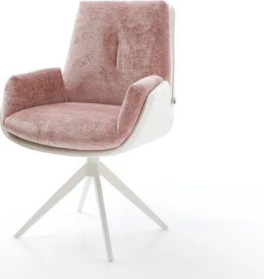 Produktbild von DELIFE Drehstuhl Clea-Flex Materialmix Echtleder Weiß-Rosé Kreuzgestell breit Weiß 360° drehbar Wippfunktion