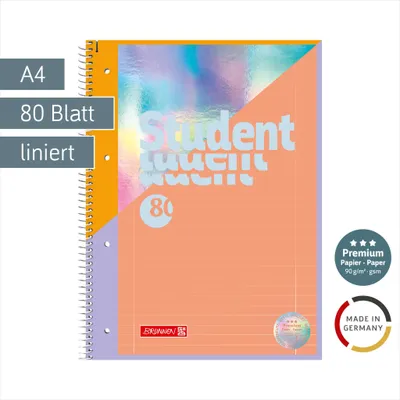 Produktbild von BRUNNEN Collegeblock A4 Lineatur 27 80 Blatt Premium Student koralle