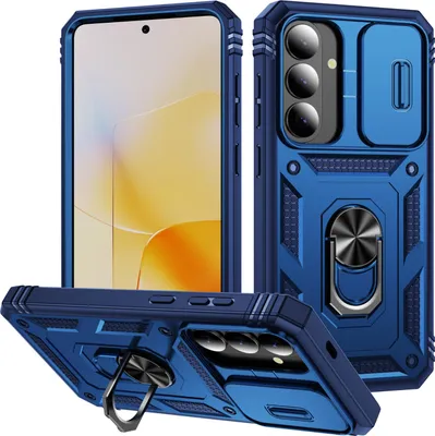 Produktbild von Hülle für Samsung Galaxy S26+, Schiebe Kamera Schutz Stoßfest Schutzhülle mit Ringhalterung Ständer Kartenhalter Blau