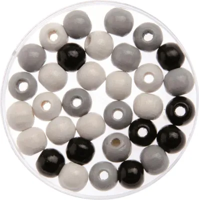 Produktbild von Glorex Holzperle schwarz/grau/weiß 15 mm - 14 Stück