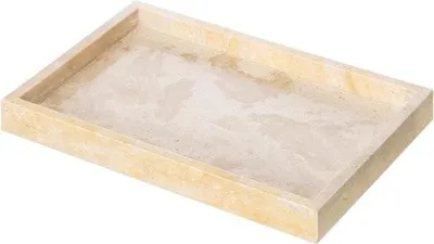 Produktbild von Dekoratives Natursteintablett - Rechteckiges Kerzentablett - 30 x 20 cm - Dekorative Schale für Badaccessoires - Steintablett - Beige Schalen & Präsentationstabletts