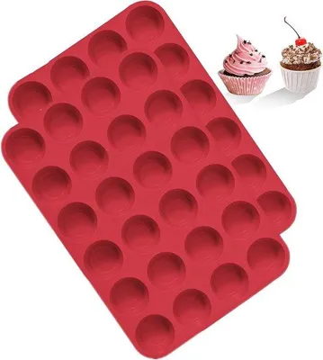 Immagine prodotto di Stampi in silicone per mini muffin - Senza BPA - Rivestimento antiaderente - Lavabili in lavastoviglie - Teglia per mini muffin, cupcake e brownies - Rosso