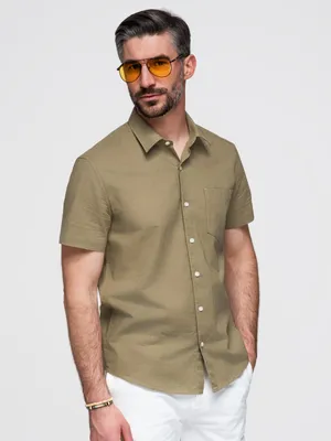 Zdjęcie produktu dla Ombre Clothing Męska koszula z krótkim rękawem Egu oliwkowa S
