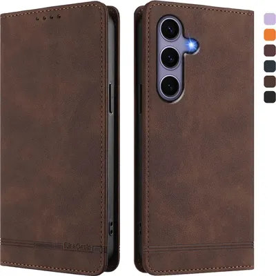 Immagine prodotto di Custodia per Samsung Galaxy S25 / S24, custodia retro in Finto cuoio con supporto e slot per carte di credito Marrone