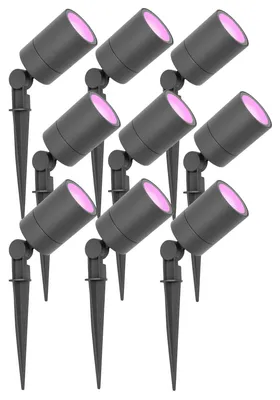 Image de Ledvion Lot de 9 LED Extérieur Spot IP65 4,9W GU10 RGB dimmable piquet