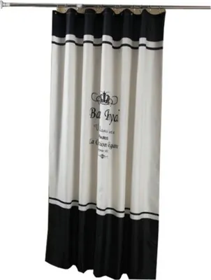 Produktbild von 180 x 200 cm Duschvorhang mit 12 Haken, schnelltrocknend (Schwarz und Weiß), wasserdichtes Polyestergewebe, maschinenwaschbar, Badezimmervorhänge