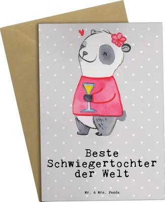 Produktbild von Mr. & Mrs. Panda Klappkarte Panda Beste Schwiegertochter der Welt - Grau Pastell - Geschenk, osterkarten, Beileidskarte, einladungskarten, Schenken, Tochter, Angeheiratet