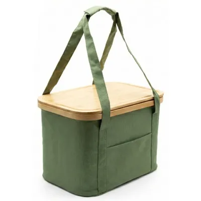 Produktbild von BigDean 2-in-1 Picknicktasche mit herausnehmbarer Kühltasche und Bambusdeckel ca. 24L grün, faltbarer Picknickkorb mit isolierter Innentasche