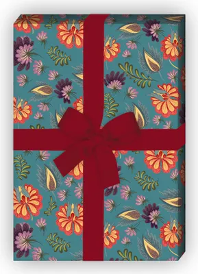 Produktbild von Üppiges florales Geschenkpapier mit Blüten, blau - G9910, 32 x 48cm