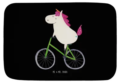 Produktbild von Mr. & Mrs. Panda Badezimmerteppich Einhorn Radfahrer - Schwarz - Geschenk, duschmatte, Radfahren, Konfetti, Badvorleger, Einhörner, Unicorn, Kummer, Badematte, Bike