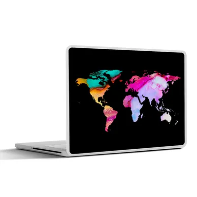 Produktbild von MuchoWow® Laptop Aufkleber Sticker Cover Weltkarte - Regenbogen - Schwarz 40x30 cm - Laptop Dekoration - Selbstklebend