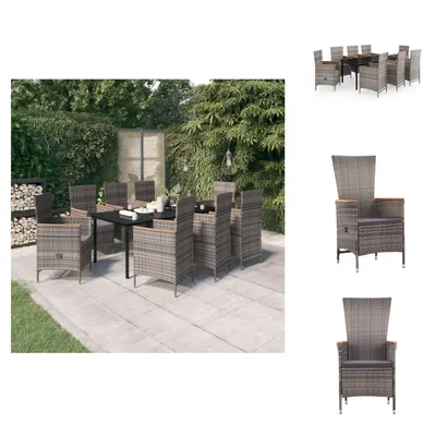Produktbild von vidaXL 9-tlg. Garten-Essgruppe mit Auflagen Grau - Gartenmöbel-Sets