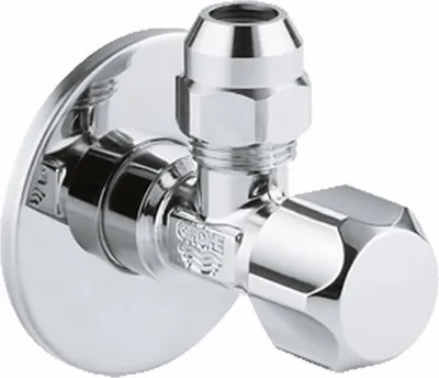 Produktbild von GROHE Eckventil 22018, Wandanschluss 1/2'', Abgang 3/8'', Quetschverschraubung Ø 10 mm, Schubrosette aus Metall, chrom