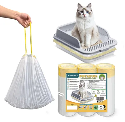 Imagen del producto de Bolsas para arenero de gato, resistentes a los arañazos, paquete de 30 unidades, 104 x 45 cm, con cordón para asegurar al arenero