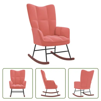 Image de The Living Store Fauteuil à bascule en velours rose