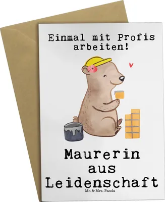 Produktbild von Mr. & Mrs. Panda Grußkarte Maurerin Leidenschaft - Weiß - Geschenk, hochzeitskarten, Lustig, genesungskarte, Spruch, einladungskarten, weihnachtskarten, Gesellenprüfung