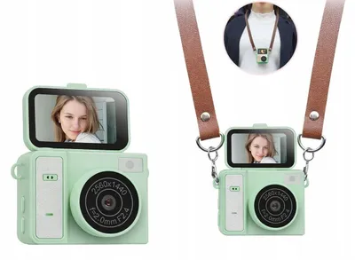 Zdjęcie produktu dla Mini aparat kamera RETRO video 2K wisiorek breloczek obrotowy ekran / XREC X7 / Zielony