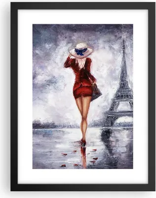 Produktbild von Gerahmtes Poster - Schwarzer Rahmen - Frau Turm Eiffel - 30x40 cm - Wand Bild - Wanddeko - Wandbilder - Kunstposter - Wandposter - Bilderrahmen - Bilder - Kunstdruck - Wanddekoration - P2BPA30x40-5161