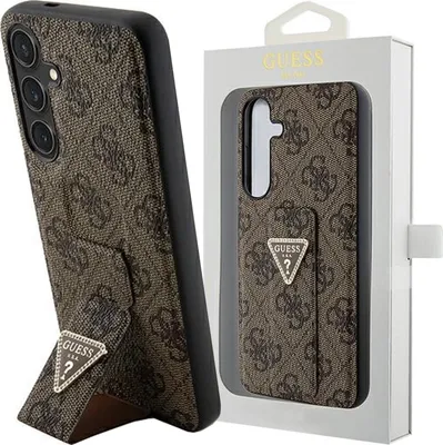 Produktbild von Guess Grip Stand 4G Triangle Strass Logo - Samsung Galaxy S24 Hülle (Braun)