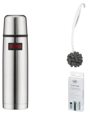 Zdjęcie produktu dla THERMOS LIGHT & COMPACT BEVERAGE BOTTLE Isolierkanne – Vorteilsset mit Reinigungsbürste CLEAN FIX 30 cm