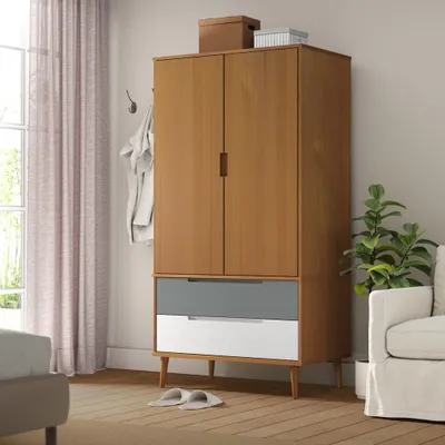 Obrázok produktu pre The Living Store Šatníková skriňa MOLDE Brown 90x55x175 cm z masívneho borovicového dreva