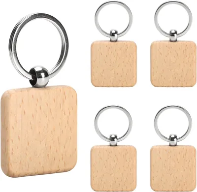 Produktbild von Holz Schlüsselanhänger 25 Stück, quadratische Rohlinge, für DIY Projekte