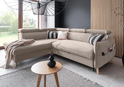 Image de MIUFORM Sweet Harmony - Canapé d'angle avec fonction lit et coffre de lit L-FORME GAUCHE - 253x208cm - Velours Beige - Canapé-lit Canapé