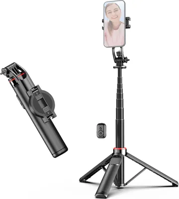 Produktbild von Ausziehbares Selfie-Stick-Stativ für Telefon max. Länge 130 cm mit abnehmbarem Magnetclip, Fernauslöser, 1/4-Zoll-Schraube, Vlog, Live-Streaming, Gruppenfoto, Video