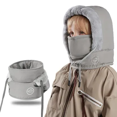 Productafbeelding van Kinder wintermuts, multifunctioneel, winddicht, ski-masker, fietsmasker, gezichtsmasker met fleece, grijs, voor kinderen van 4-10 jaar