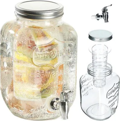 Produktbild von Famanu Getränkespender aus Glas mit Edelstahlhahn - 4 Liter - für kalte Getränke