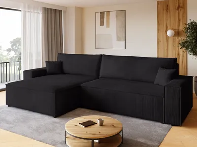 Produktbild von BroMARKT Ecksofa ADI XL Schlaffunktion Bettkasten L-Form 125x230 cm Schwarz