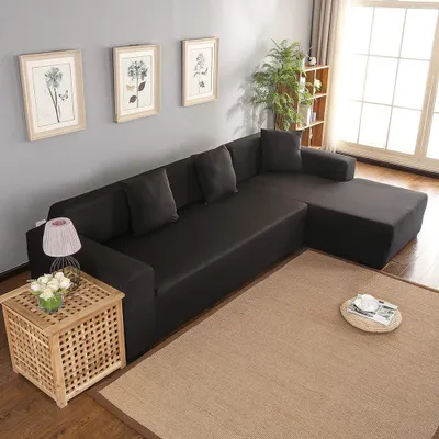 Stretch-Bankbezug für Ecksofa 3+2 Sitzer, Polyester, schwarz