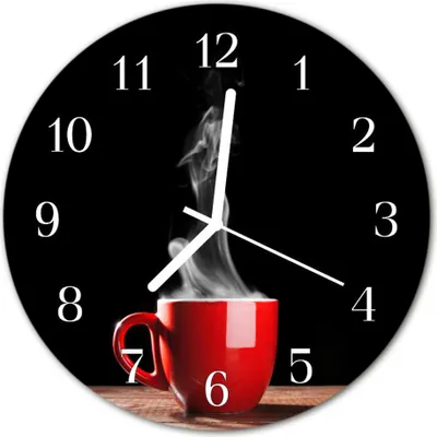 Produktbild von Glasuhr Wanduhr Küchenuhr Echt-Glas 30fi cm Kaffee Tasse rot