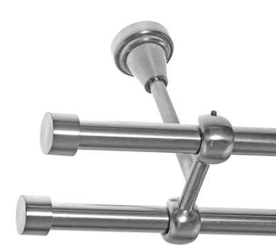 Produktbild von Gardinenstange Set Edelstahl Look Metall Ø 16mm zur Deckenbefestigung 2-lauf Spitze Schräge, Länge wählbar D24 E16 E16