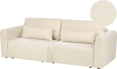 Produktbild von BELIANI Schlafsofa Cremeweiß Bouclé 3-Sitzer Stauraum Schlaffunktion Kissen Modernes Design Schlafcouch Bettsofa Polstersofa Wohnzimmer Gästezimmer