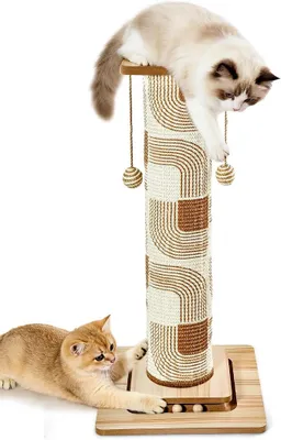 Imagen del producto de Poste rascador de 78 cm de altura para gatos, con plataformas. Juguete para gatos, estable. Poste rascador de sisal para gatos grandes, ideal para gatos de interior, color marrón