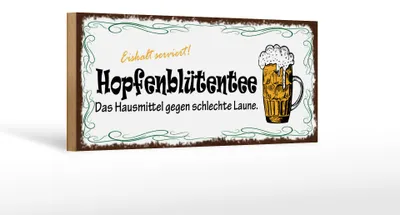 Produktbild von Holzschild Spruch 27x10cm Bier Hopfenblütentee Hausmittel