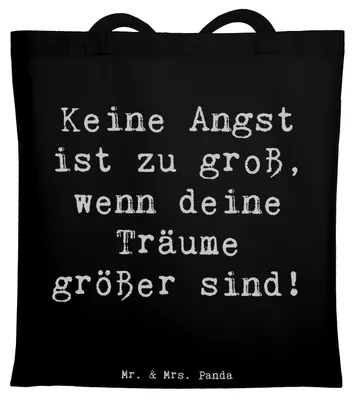 Produktbild von Mr. & Mrs. Panda Tote Bag Spruch Angst überwinden - Schwarz - Geschenk, ermutigend, Jutebeutel, Unterstützung, Laptoptasche, Tasche, Shopping, Zuversicht, Sicherheit