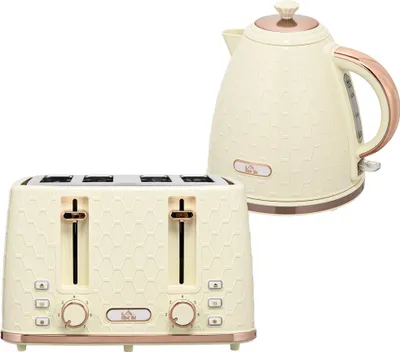 Produktbild von 2-in-1 Toaster und Wasserkocher Set, 1,7 Liter, 4 Toastscheiben, Kunststoff, Beige, Mehrere Optionen, Küchenhelfer