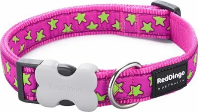 Produktbild von Halsband für Perro Rot Dingo STYLE STARS LIME ON HOT PINK 31-47 cm