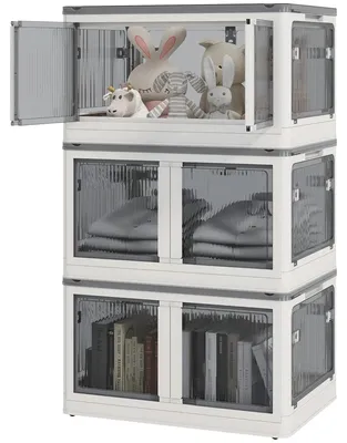 Image de Boîtes de rangement - Lot de 3 - Pliables - Avec roulettes - En plastique - 60 x 42 x 34 cm - Blanc